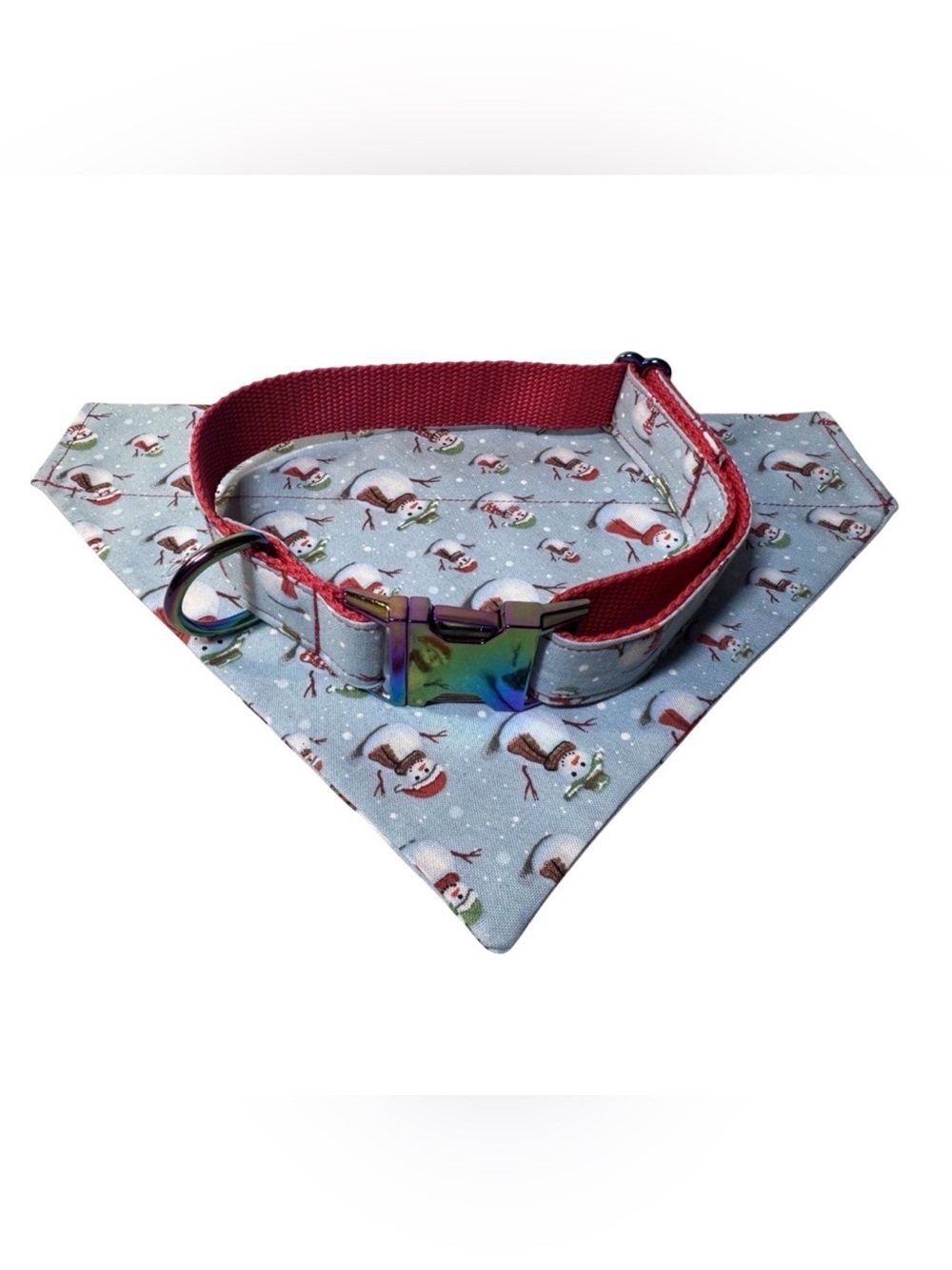 Dog Collar & Bandana Snowman Christmas Theme Large Handmade Heavy Duty NEW